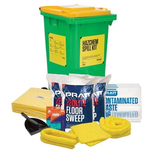 Spill Kit 240L Hazchem Economy Wheelie Bin Yellow Lid Pratt 445304 ESKH240