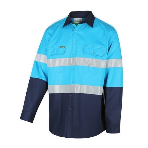 Shirt L/S Cotton Drill 155gsm 3M Tape Hi Vis Sky/Navy Workit 5XL_40033066_2013SN-5XL