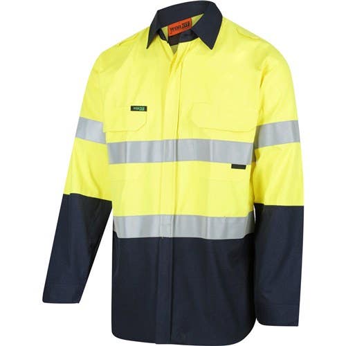 Shirt L/S Cotton PPE2 FR 190gsm Tape Hi Vis Yellow/Navy 4XL 2820 Workit 522166 2820YN4XL