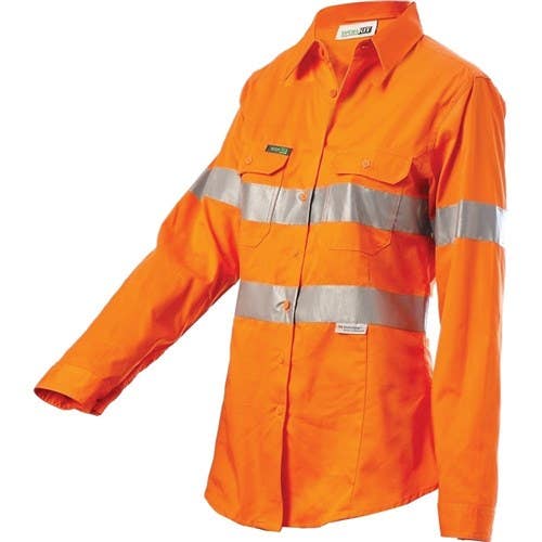Shirt Womens L/S Cotton 155gsm 3M Tape Hi Vis Orange Size 16 2012 Workit 523283 2012-O-16
