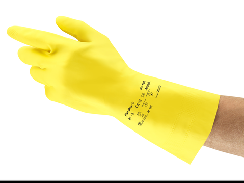 Alphatec 87-190 Chemical Resistant Latex Rubber Gloves Yellow 8 - M 40071897 87190080BP