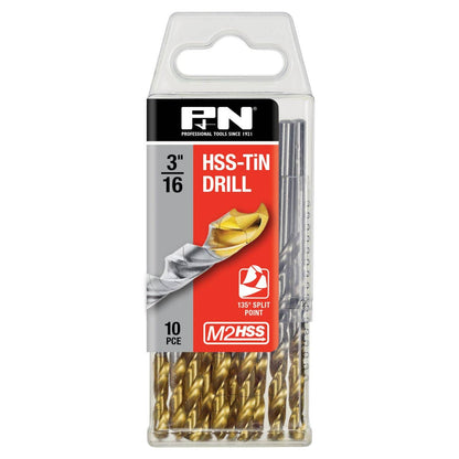 P&N 166411875 3/16 Workshop Jobber Drill Bit HSS Co TiN Imperial 10 Pack 37501328 166411875