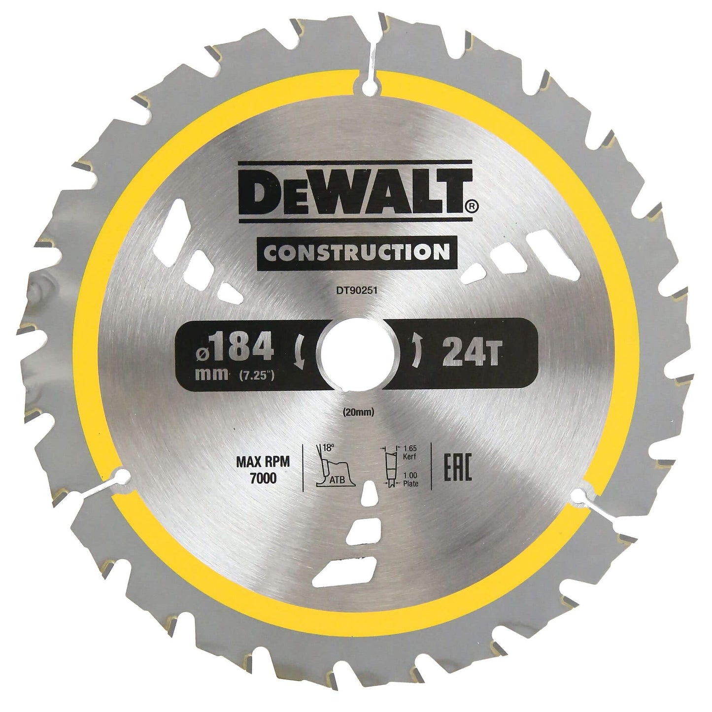 Saw Circular Construction 184 X 16/20mm 24T Dewalt 40058082 DT90251-QZ