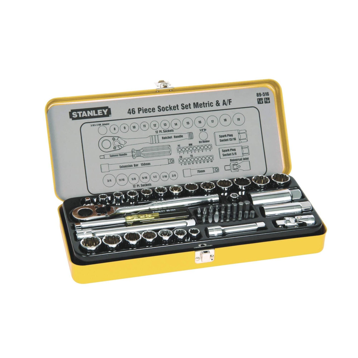 Socket Set 1/4'' + 3/8'' Dr AF/Metric 46 Piece Stanley 91998031 89-516
