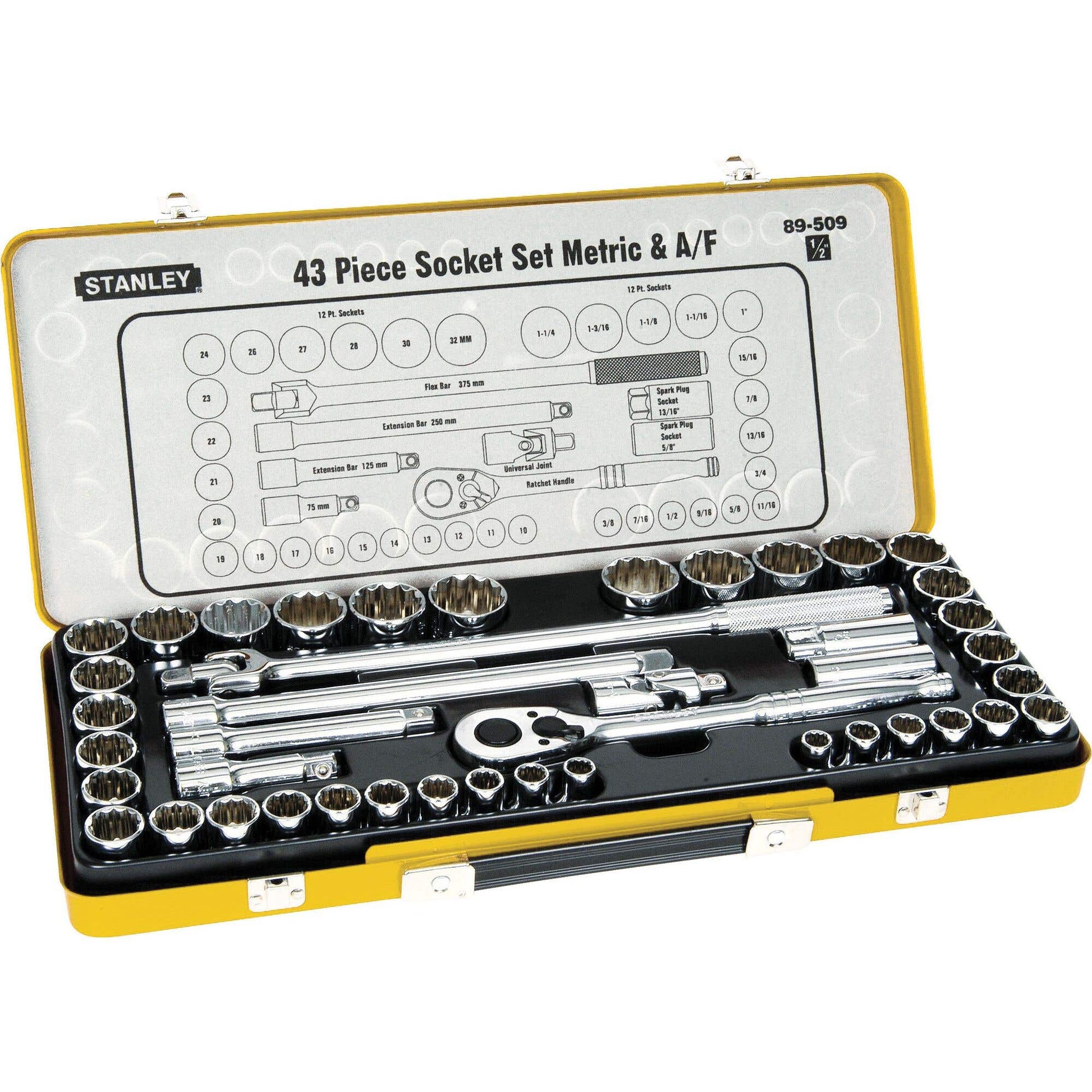 Socket Set 1/2'' Dr AF/Metric 43 Piece Stanley_91998030_89-509