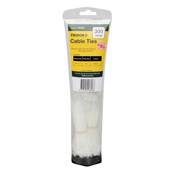 Cable Tie Nylon Natural 100 x 3mm Tridon Pk 300 95360343 CTP21