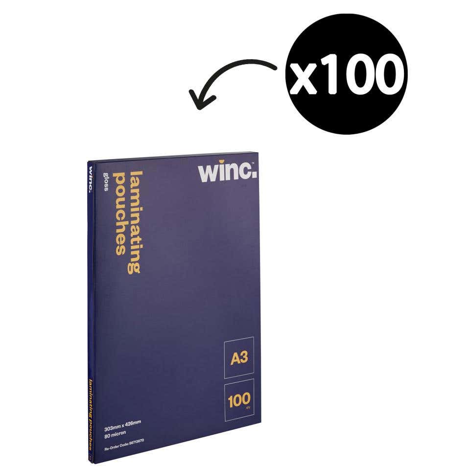 Winc Laminating Pouches A3 80 Micron Gloss Pack 100 37100183 WZ045