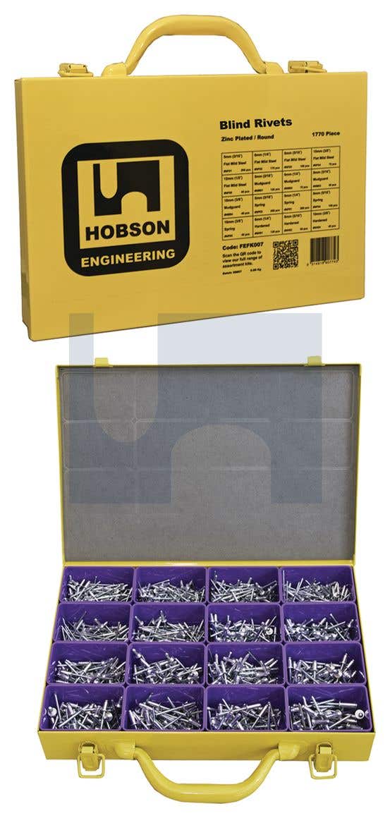 Rivet Kit Blind Aluminium Steel 3.2 T 4.8mm 1150 Pce Hobson 40027439 FEFK010