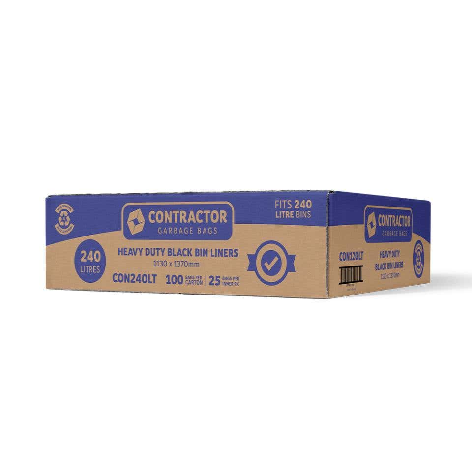 Austar Bin Liners Contractor Heavy Duty 240 Litre Black Packet of 25 37100294 CON240LT