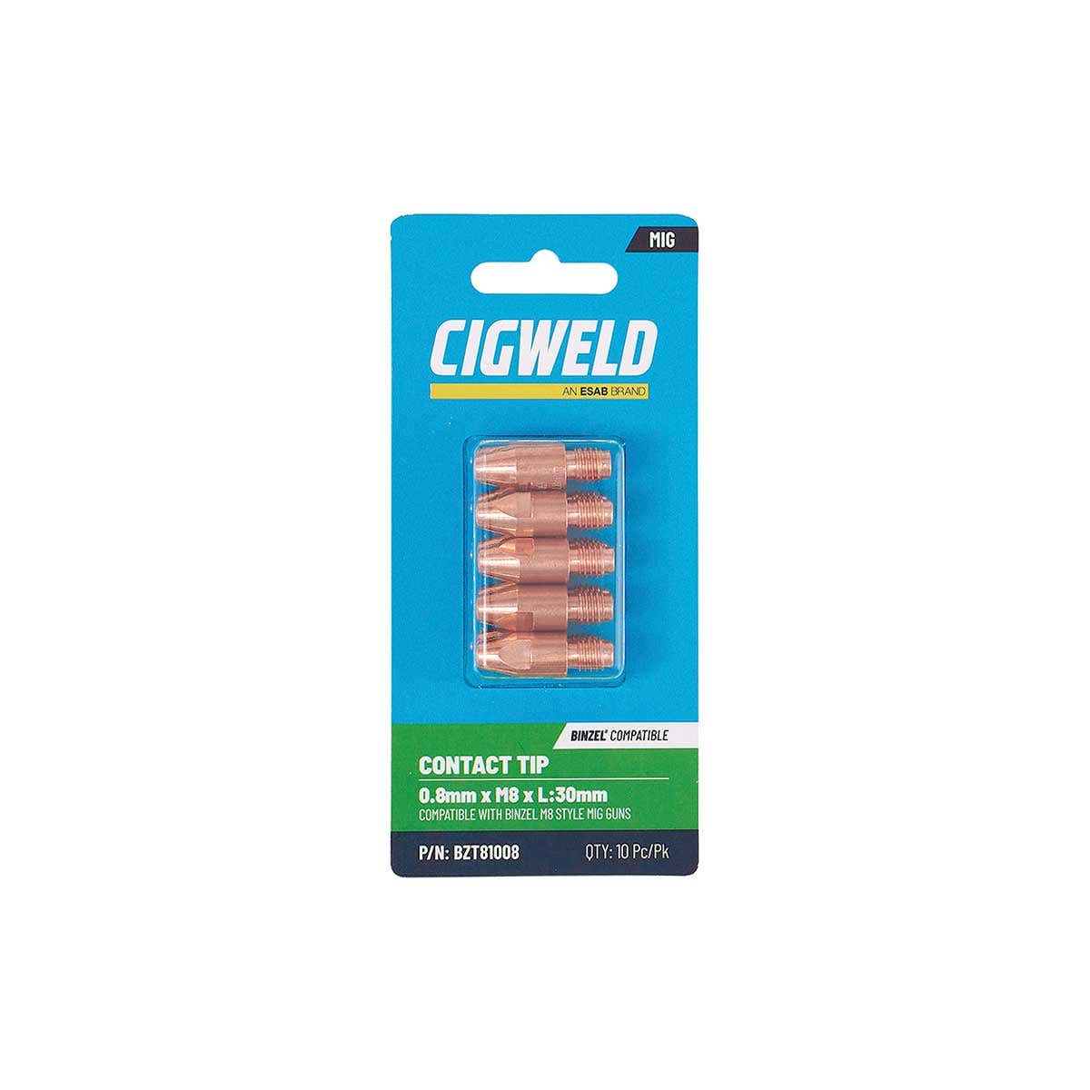 BZL Contact Tip 0.8mm M8 L: 30mm Pack 10 37100403 BZT81008