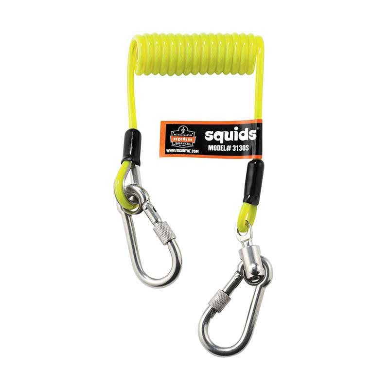 Lanyard Tool Dual Carabiner Coiled Cable Squids 3130S 2lbs Yellow 499753 19130