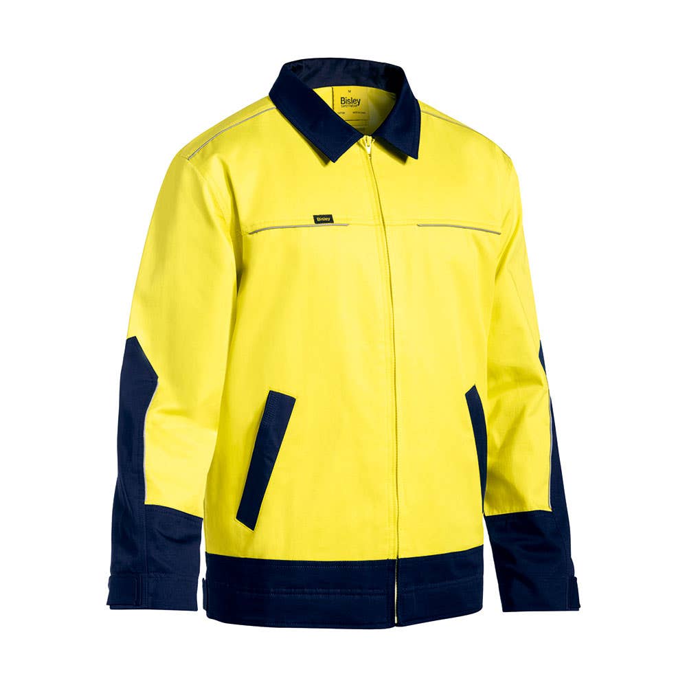 Jacket 2XL Hi Vis Yellow/Navy Cotton Drill 240gsm Waterproof Bisley_36001275_BJ6917_TT012XL