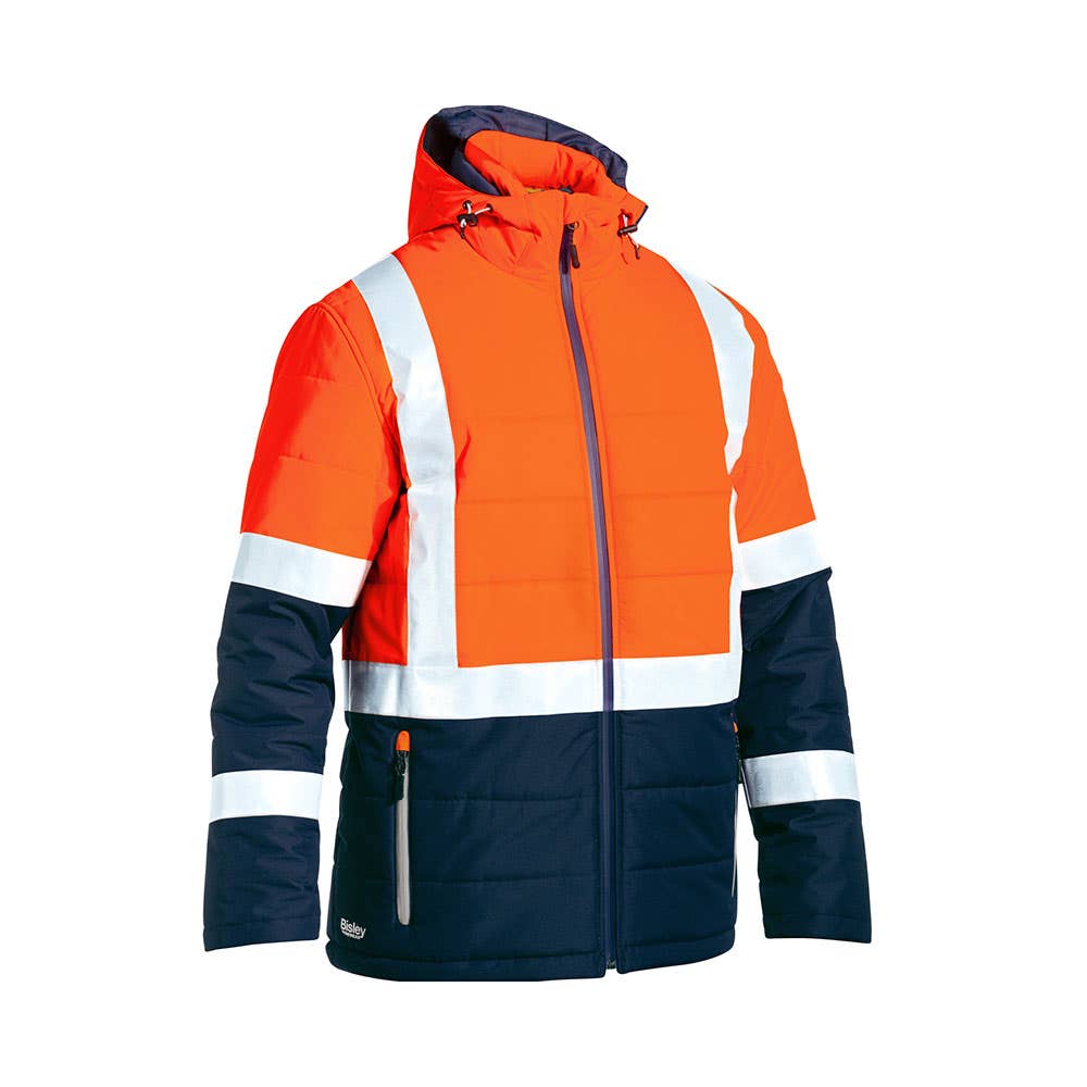 Jacket Puffer 2XL Hi Vis Orange/Navy Poly Ripstop 115gsm Tape Bisley_36001345_BJ6929HT_TT052XL