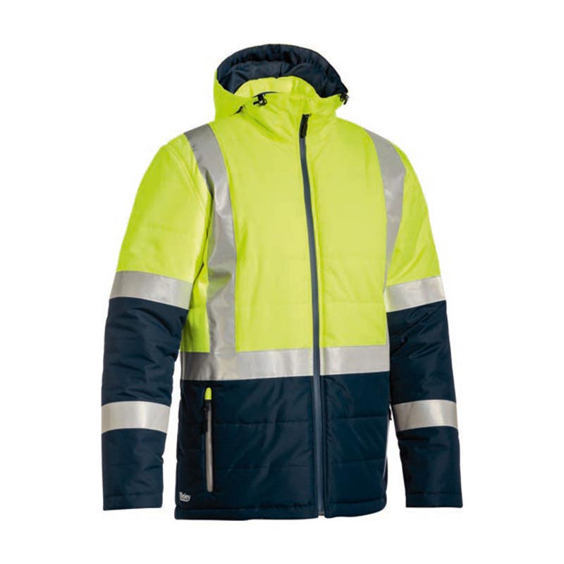 Jacket Puffer 2XL Hi Vis Yellow/Navy Poly Ripstop 115gsm Tape Bisley_36001335_BJ6929HT_TT042XL