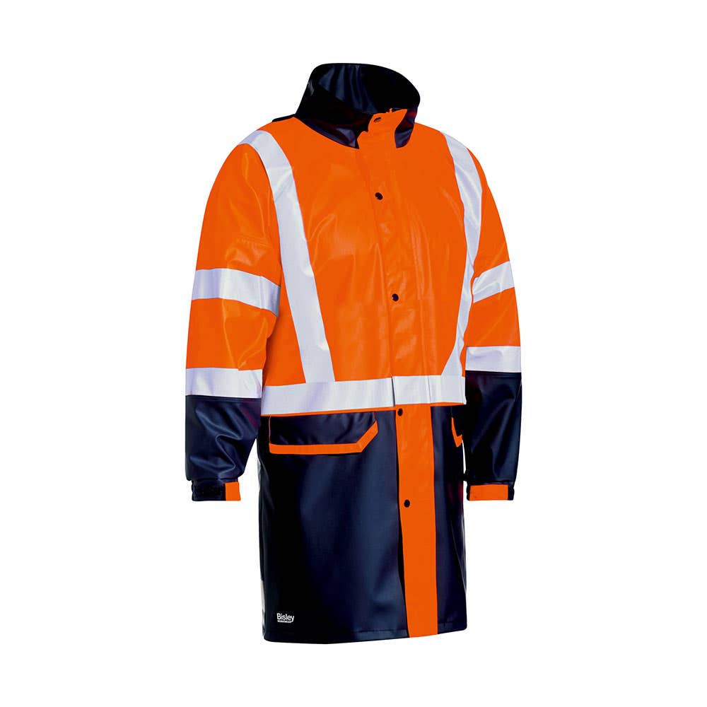 Coat Wet Weather 2XL Hi Vis Orange/Navy PU Coated 190gsm Tape Bisley_36001385_BJ6935HT_TT052XL