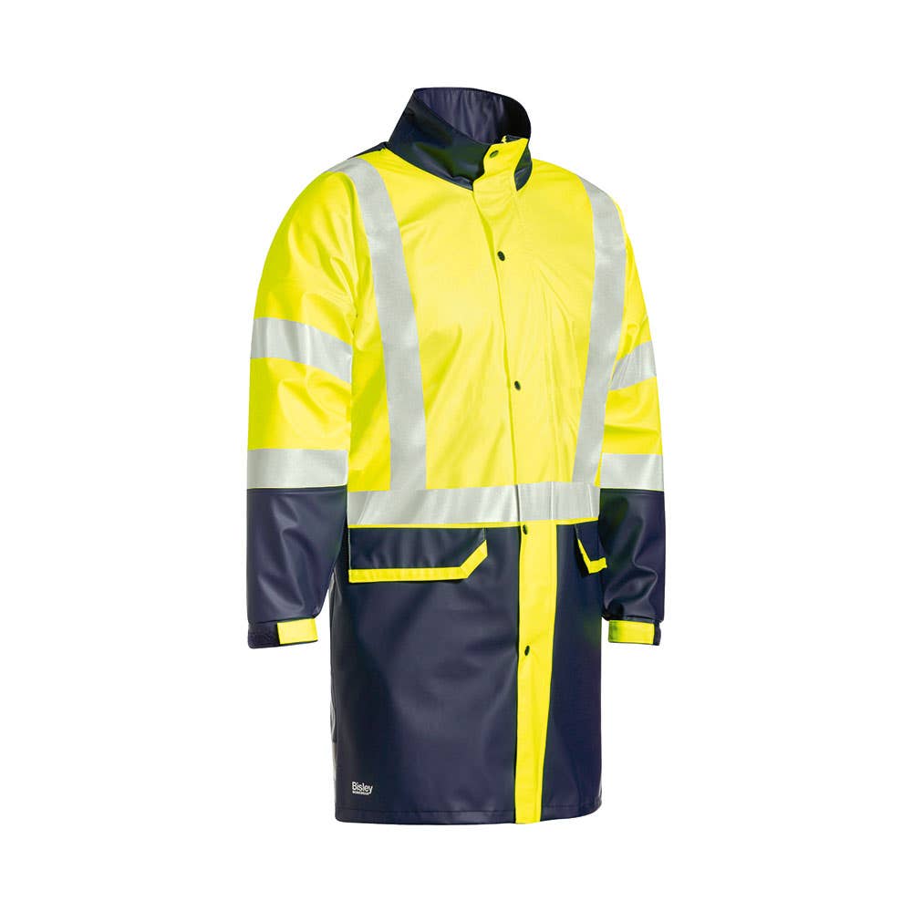 Coat Wet Weather 2XL Hi Vis Yellow/Navy PU Coated 190gsm Tape Bisley_36001375_BJ6935HT_TT042XL