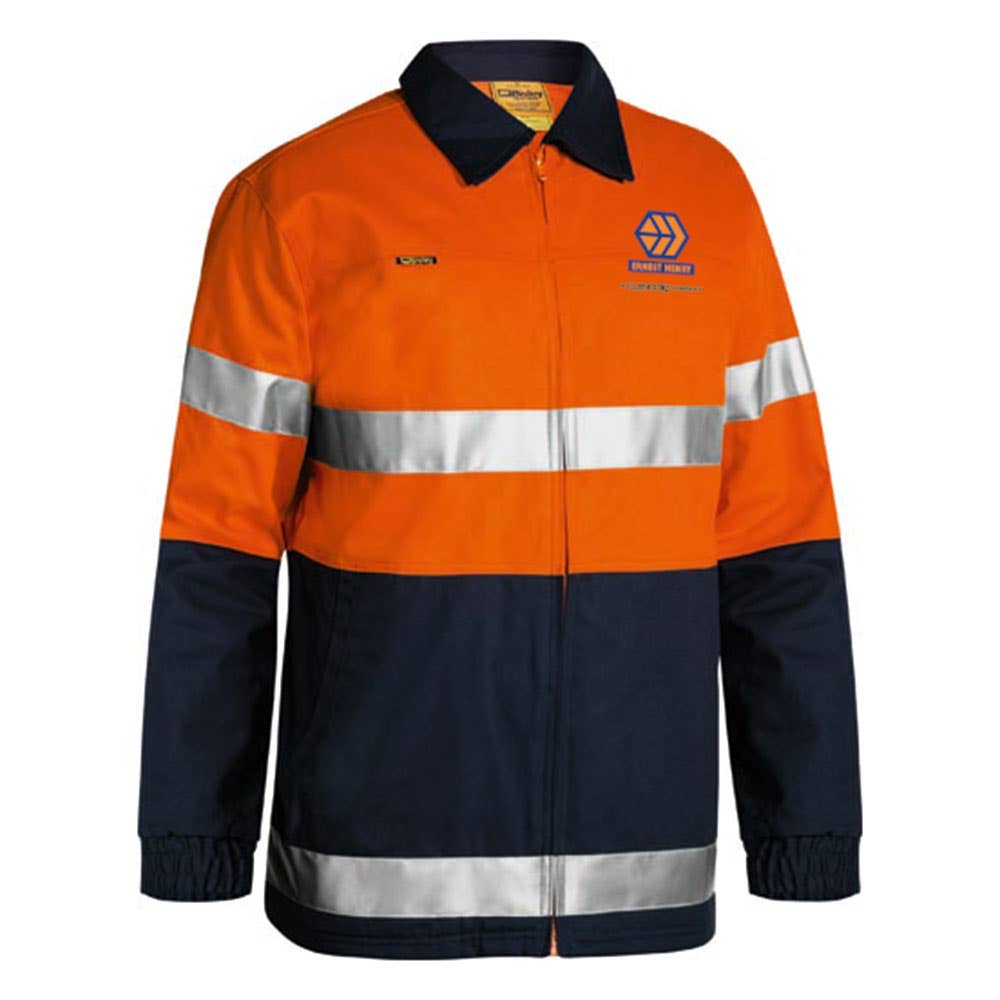 Jacket Cotton Drill 310gsm 3M Tape Hoop Orange/Navy 2XL Bisley EHM Logo_40005041_BK6710TEH_TT022XL
