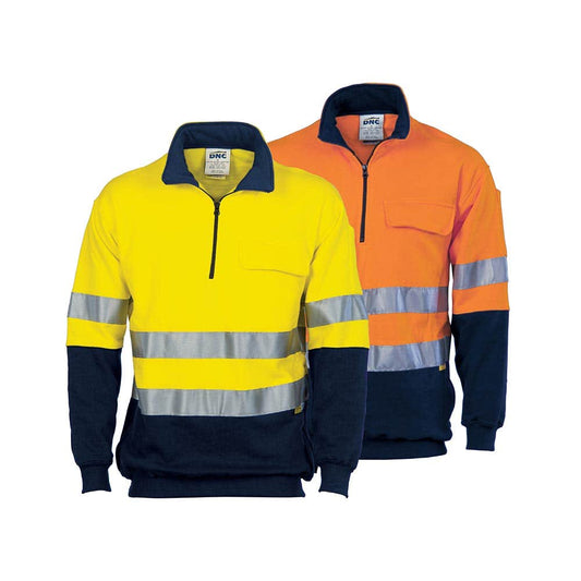 3925 Fleecy Hi-Vis Jumper Two-Tone Taped Closed Front Windcheater 300gsm BULGA COAL BULGA3925