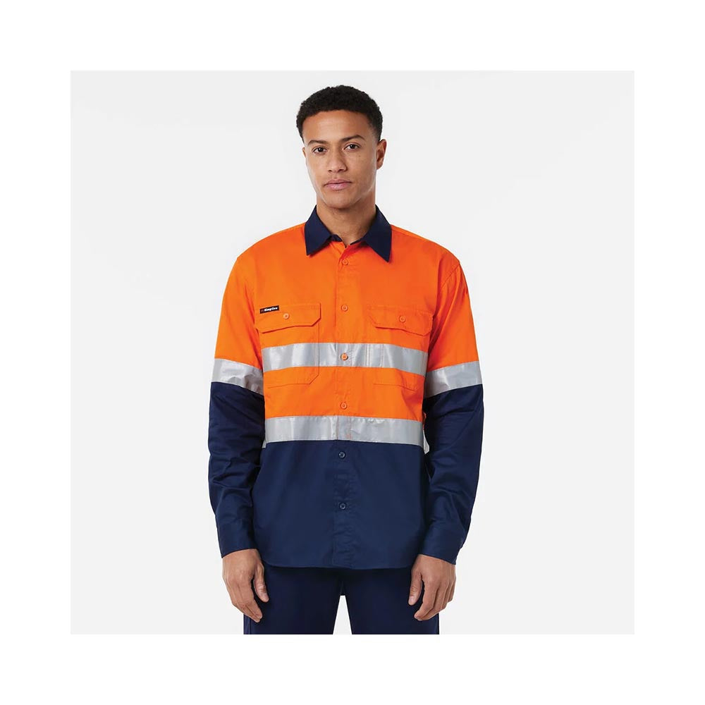 Shirt L/S Cotton 145gsm Tape Orange/Navy 2XL KingGee_40080270_K54025-O/N-2XL