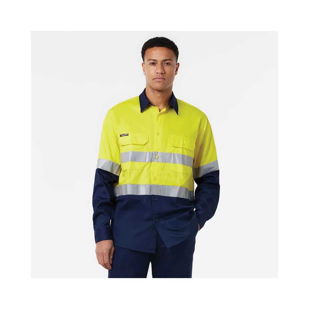 KingGee Men's Vented Spliced Drill Shirt With Tape - Yellow/Navy 2XL_531511_K54025-Y/N-2XL