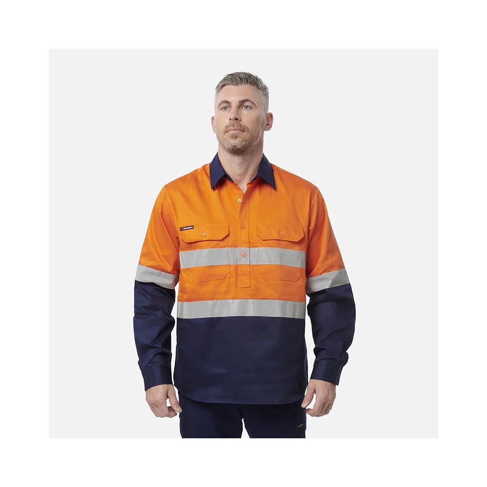Shirt Closed Front L/S Cotton 190gsm Tape Orange/Navy 3XL KingGee_40080283_K54325-O/N-3XL