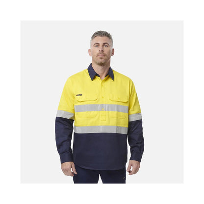 Shirt Closed Front L/S Cotton 190gsm Tape Yellow/Navy 2XL KingGee_40080278_K54325-Y/N-2XL