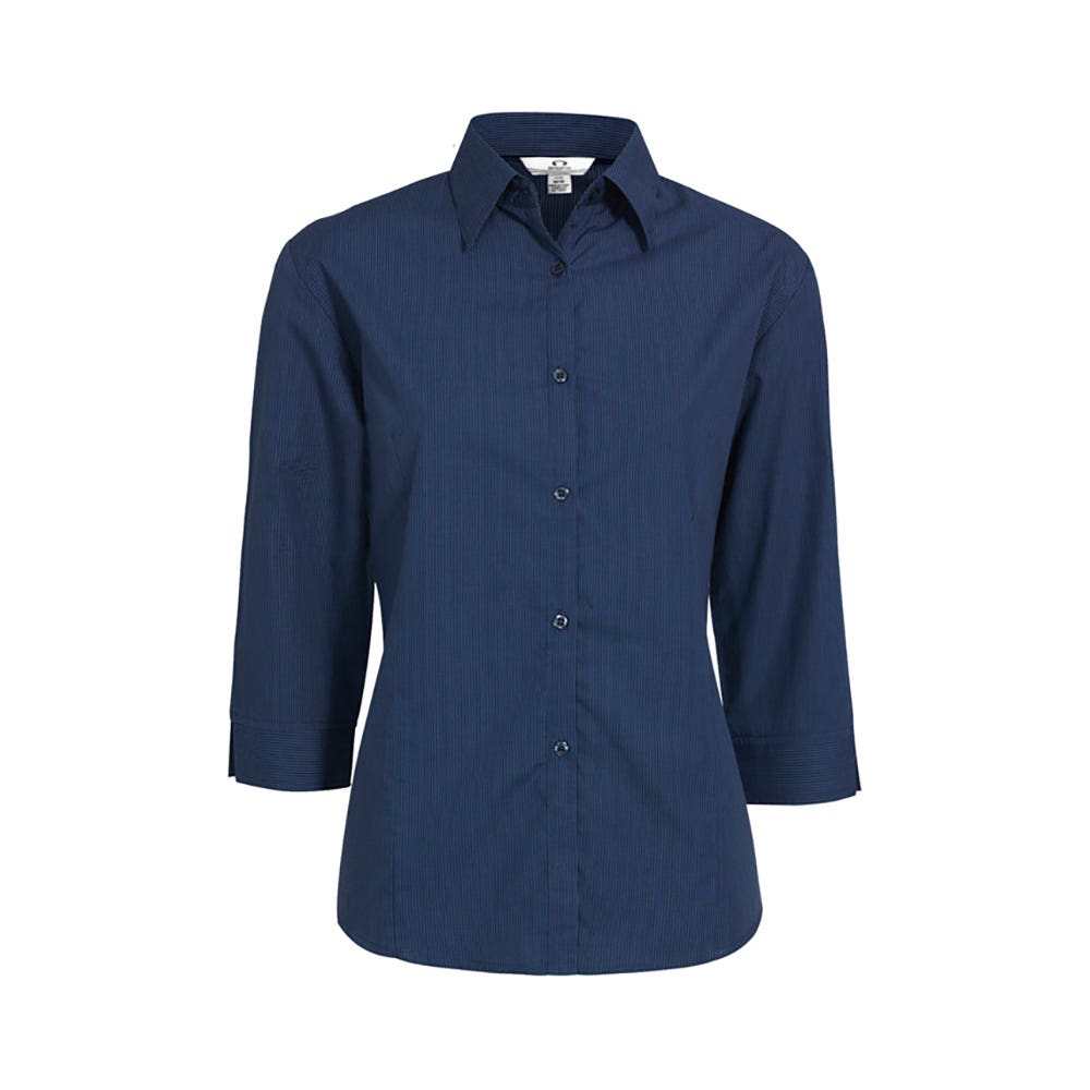 Micro Check Shirt Ladies 3/4slv Navy - 18_36017507_LB8200-NAV-18
