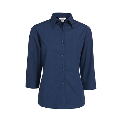 Micro Check Shirt Ladies 3/4slv Navy - 18_36017507_LB8200-NAV-18