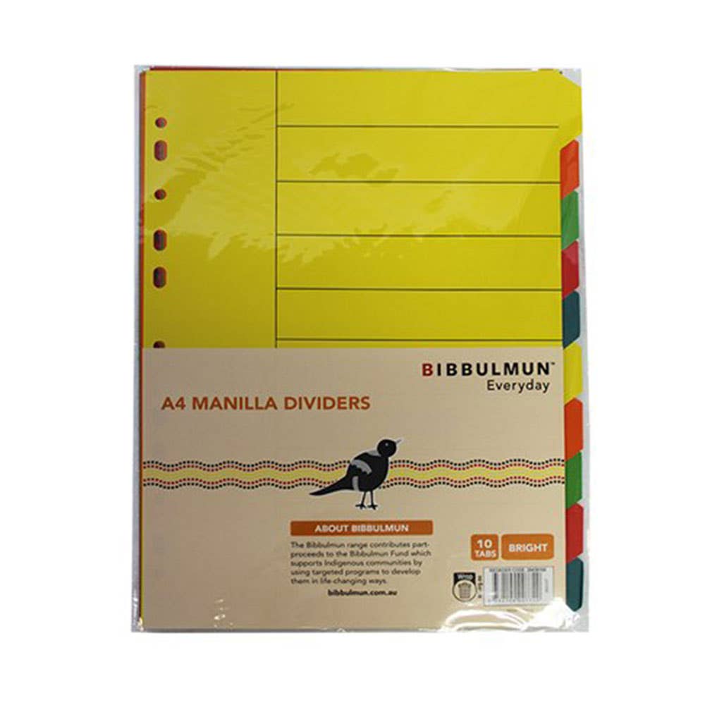 A4 Manilla File Dividers 10 Tabs Reinforced Assorted Bright 39436100 NPL-39436100