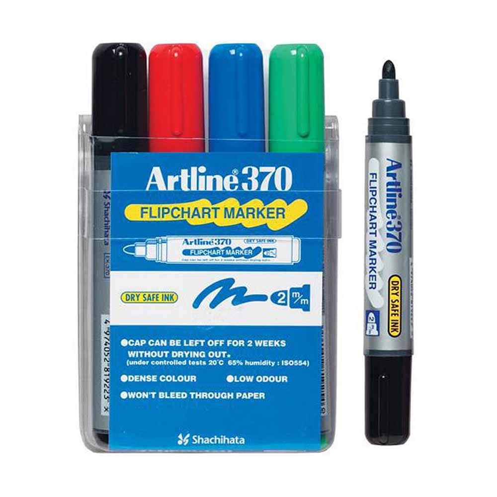 Artline 370 Flipchart Markers Bullet 2mm Assorted Colours 4 Pack 16117600 137044