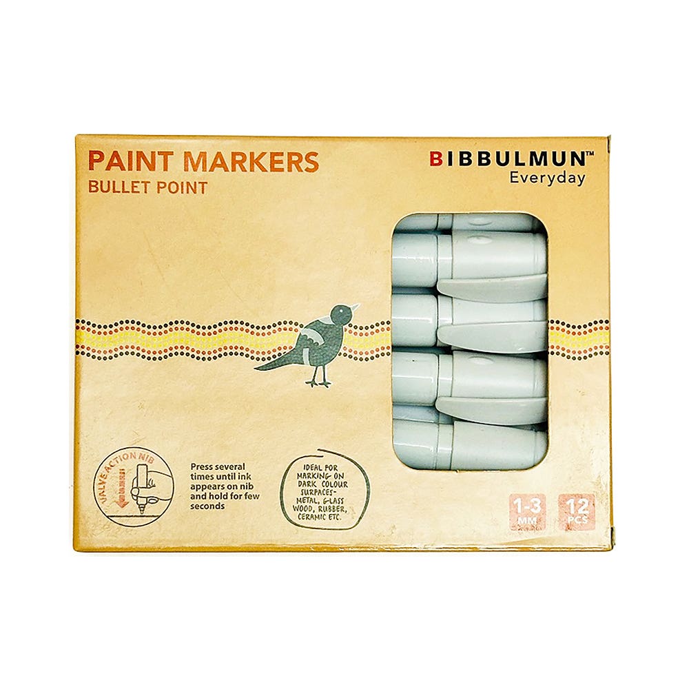 Marker Paint 1-3mm White Box 12 Bibbulmun  Paint box 12 White 40044223 NPL-40044223