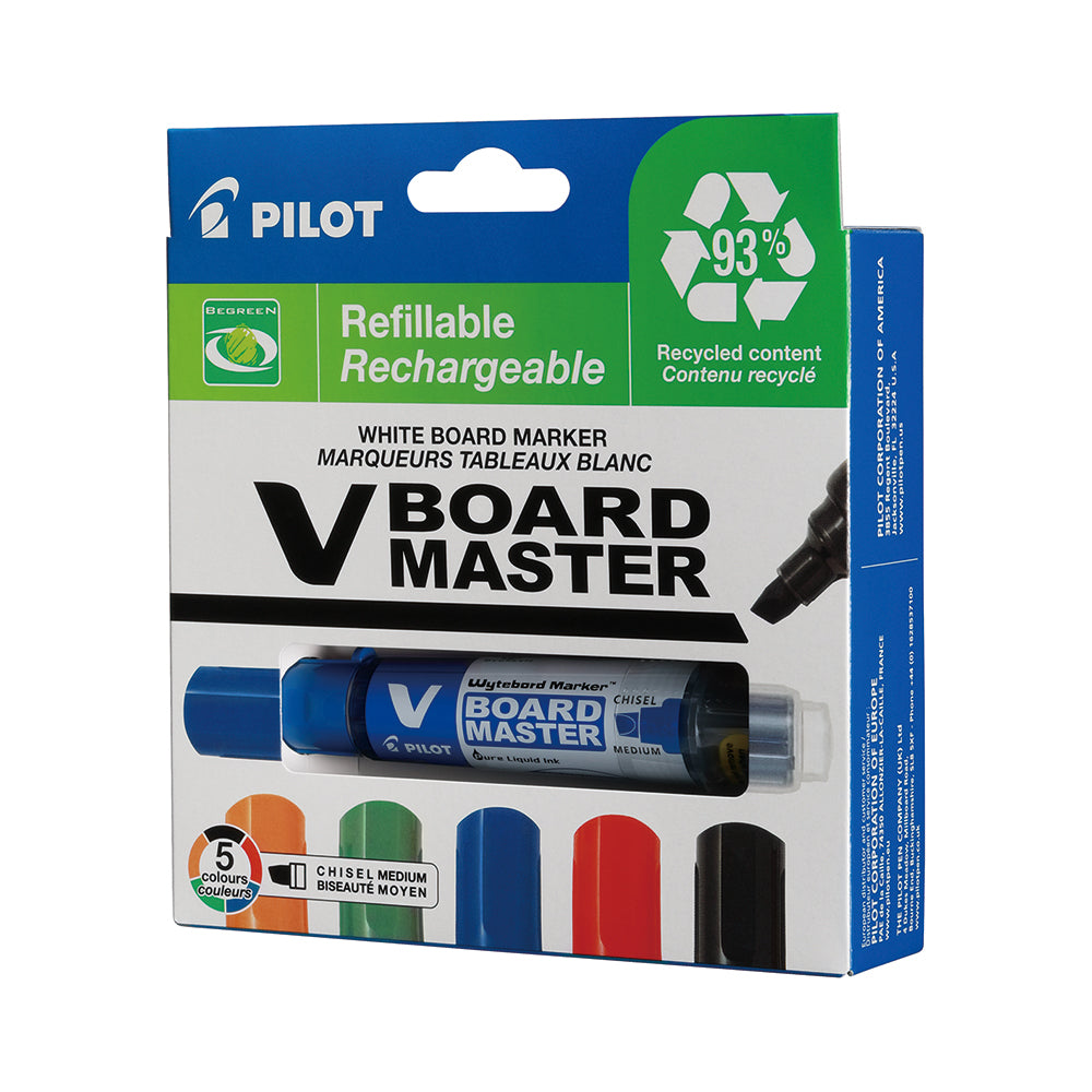 Pilot Begreen V Board Masters Whiteboard Markers 2.2mm-5.2mm Chisel 5 Pack_1044947_12812