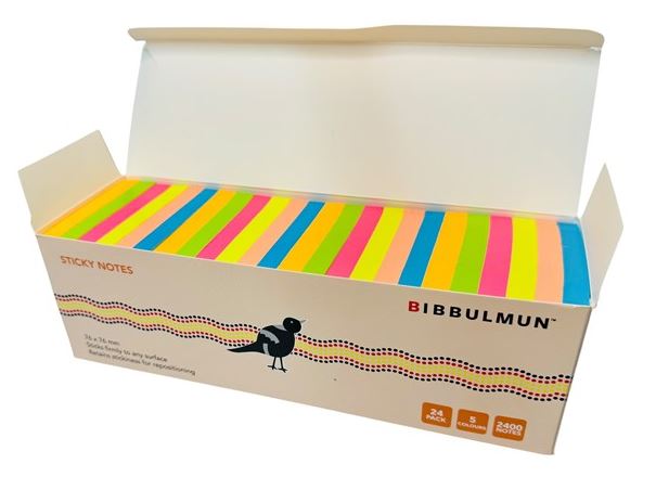 Bibbulmun Super Sticky Notes Assorted 76 x 76mm  Notes Assd (Pkt 24)_40055711_NPL-40055711