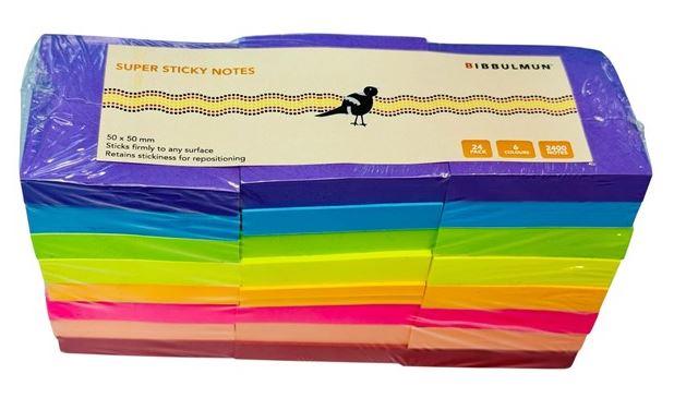 Bibbulmun Super Sticky Notes 50mm X 50mm Pack 24 Assorted_40057034_Bibbulmun 24 Assorted