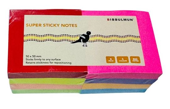 Bibbulmun Super Sticky Notes 50mm X 50mm Pack 8 Assorted_40057033_8 Assorted Bibbulmun