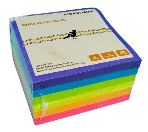 Bibbulmun Super Sticky Notes Lined 101mm X 101mm Pack 6 Assorted_40057037_Bibbulmun 101mm X 101mm
