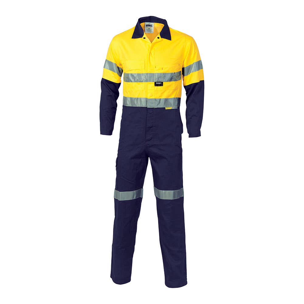 Coveralls Lightweight Cotton Drill 190gsm Taped 3955 Yellow/Navy 102S 485754 3955-Y/N-102S