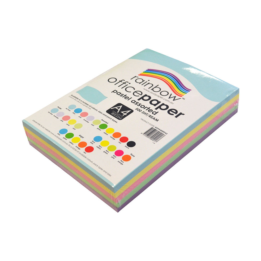 A4 Copy Paper 80gsm Assorted Pastel 500 Pack Rainbow_40045201_38623
