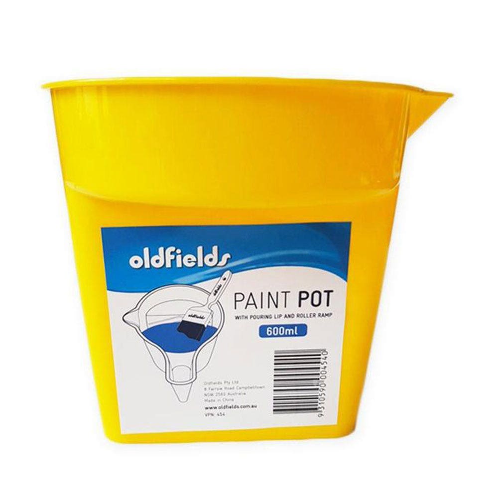 Plastic Paint Pot With Brush Holder 600ml Yellow 433270 454