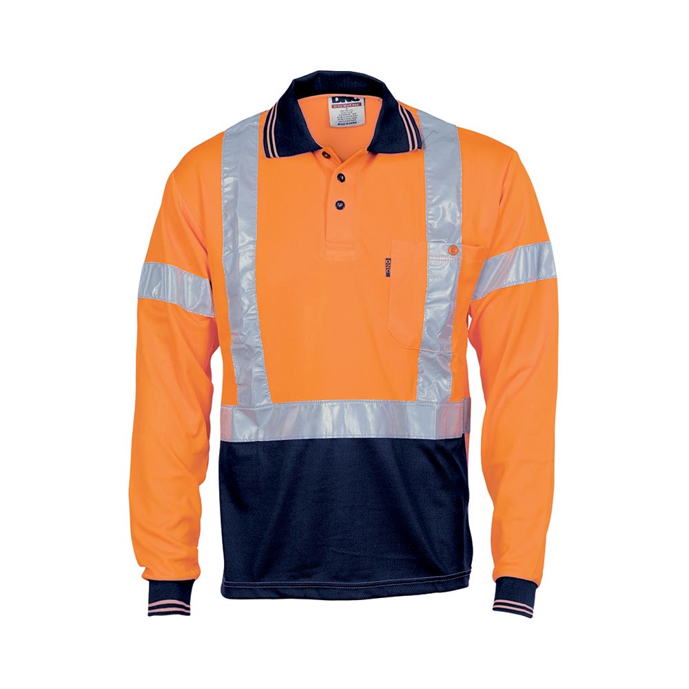 HiVis D/N Cool Breathe Polo Shirt 2XL Cross Back R/tape - Long Sleeve_573611_3714-O/N-2XL
