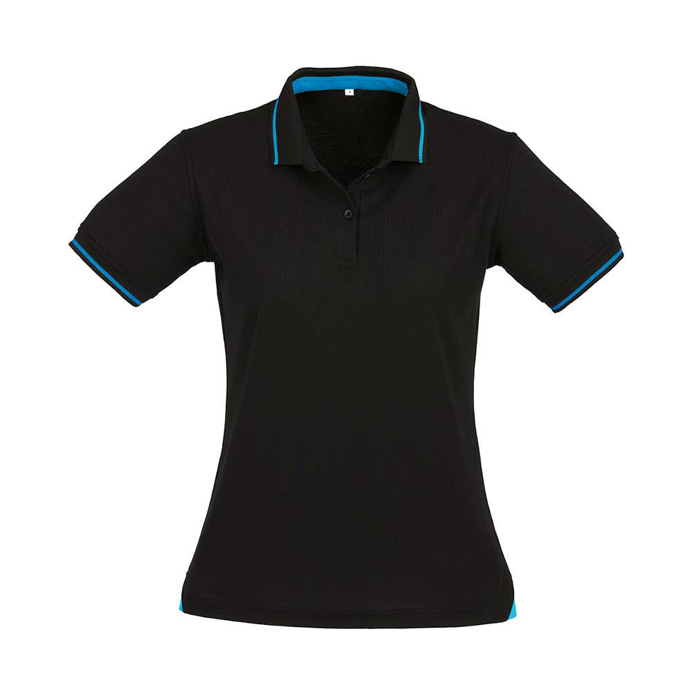 Shirt Polo Womens S/S Poly Cotton Biz Cool Black/cyan 12 Biz 487614 P226LS-BLK/CYAN-12