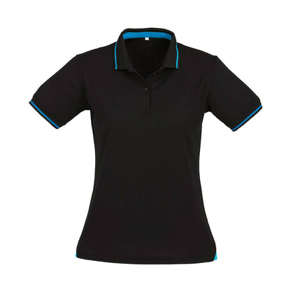 Shirt Polo Womens S/S Poly Cotton Biz Cool Black/cyan 12 Biz 487614 P226LS-BLK/CYAN-12