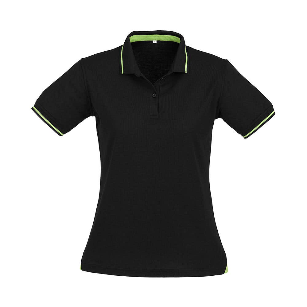 Shirt Polo Womens S/S Poly Cotton Biz Cool Jet Black/Bright Green 10 Biz 254325 P226LS-BLK/BGRN-10