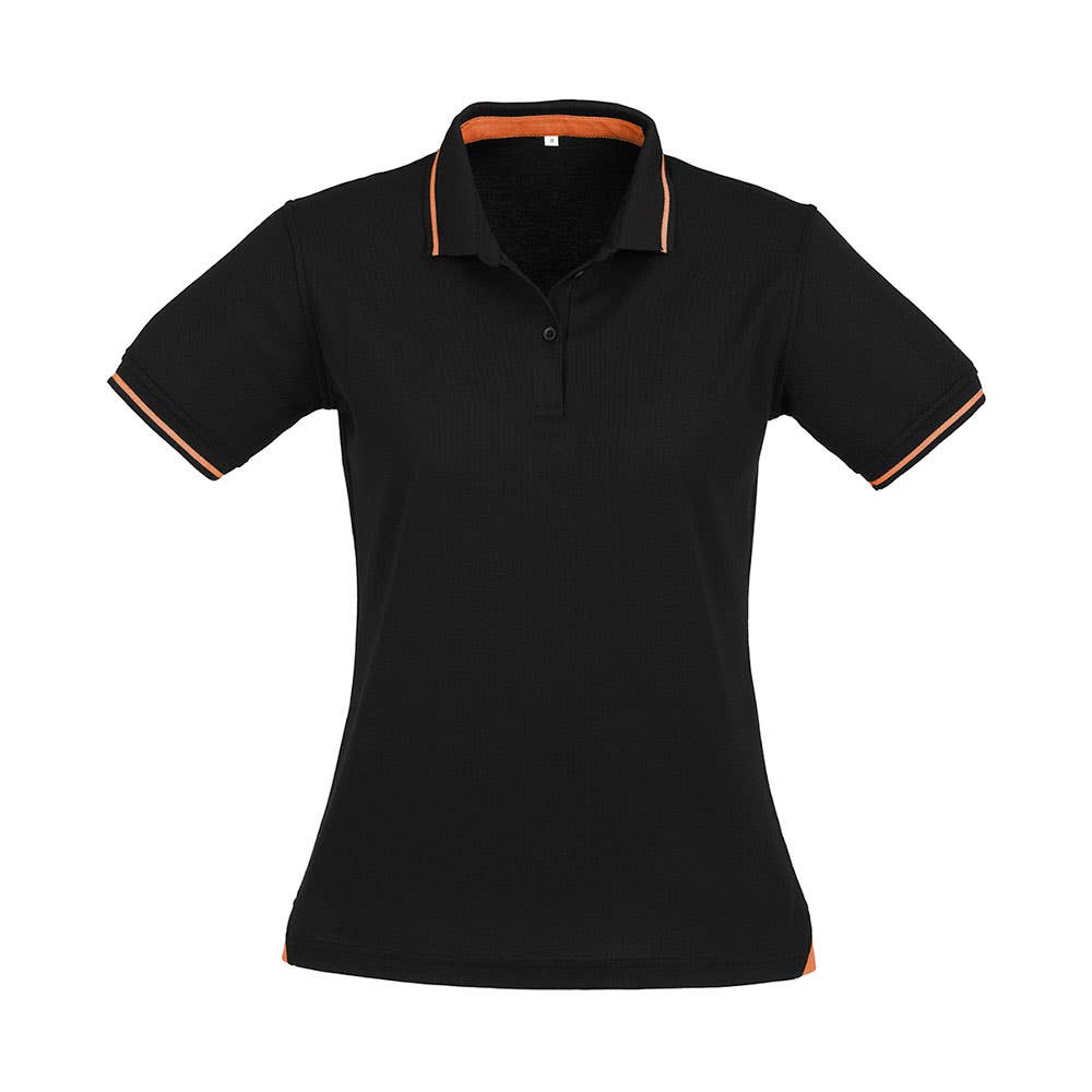 Ladies Jet Polo Shirt Black/Orange - 10 36017778 P226LS-BLK/ORA-10