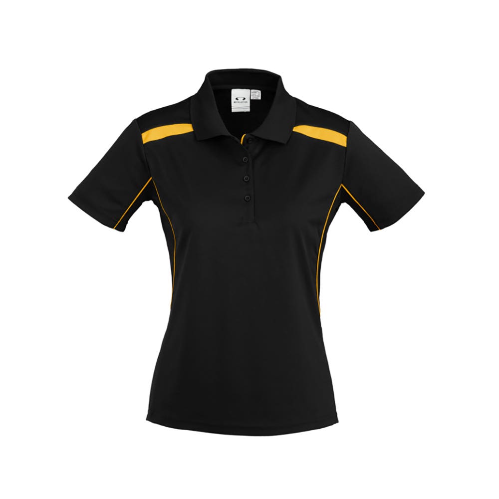 Shirt Polo Womens S/S Polyester Biz Cool United Black/Gold 16 Biz 476859 P244LS-BLK/GLD-16