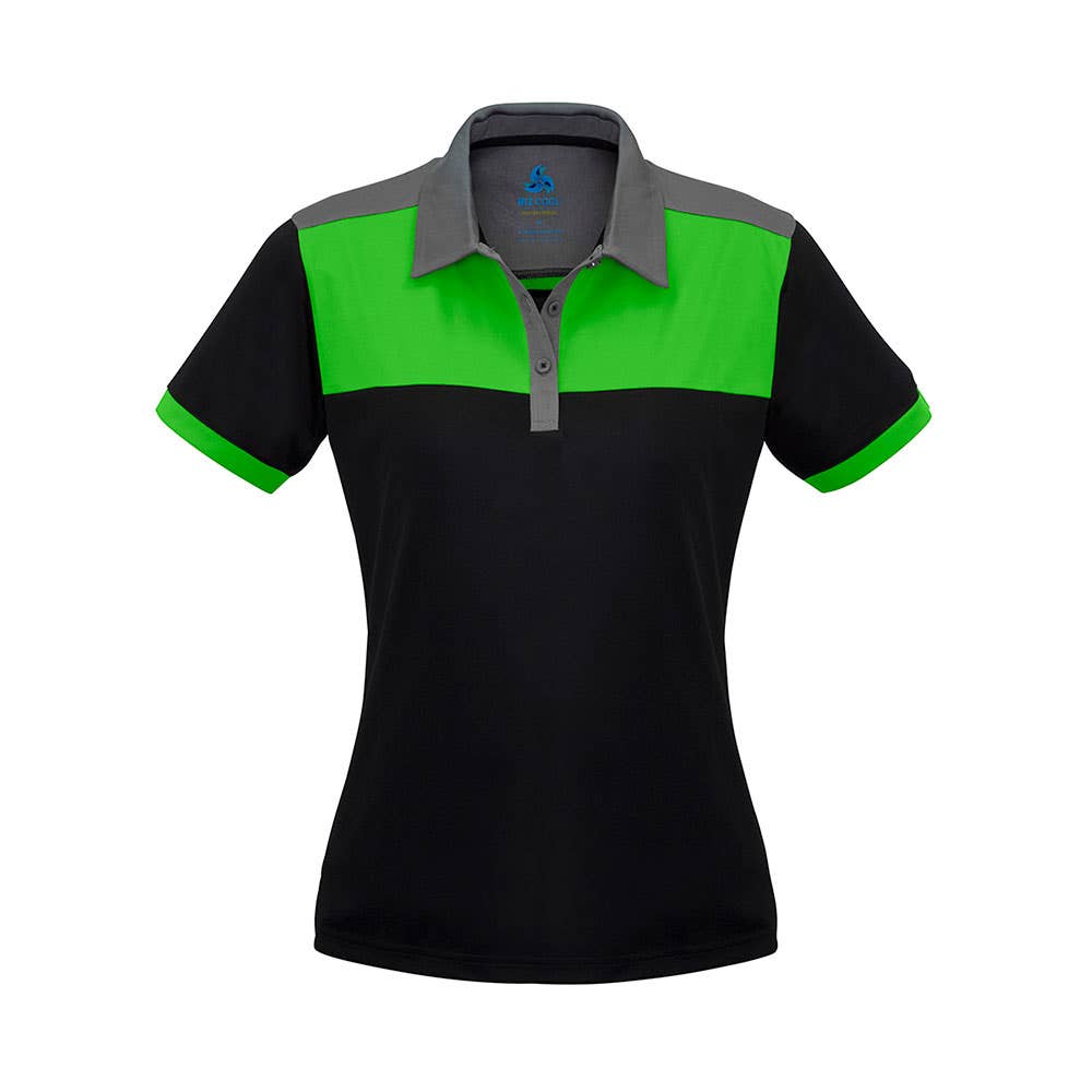Shirt Polo Womens S/S Poly Biz Cool Charger Black/Green/Grey 16 Biz 477593 P500LS-BLK/GRN/GRY-16