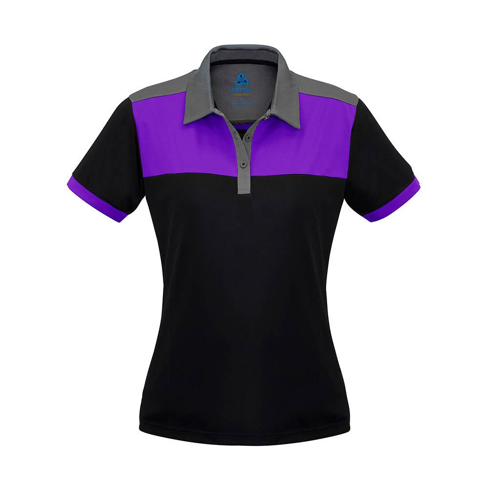 Ladies charger Polo Shirt Black Purple Grey - 14 36018076 P500LS-BLK/PUR/GRY-14