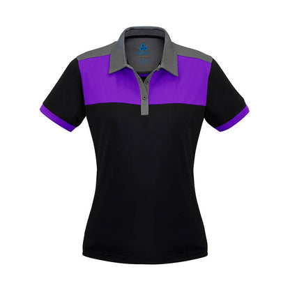 Ladies charger Polo Shirt Black Purple Grey - 14 36018076 P500LS-BLK/PUR/GRY-14