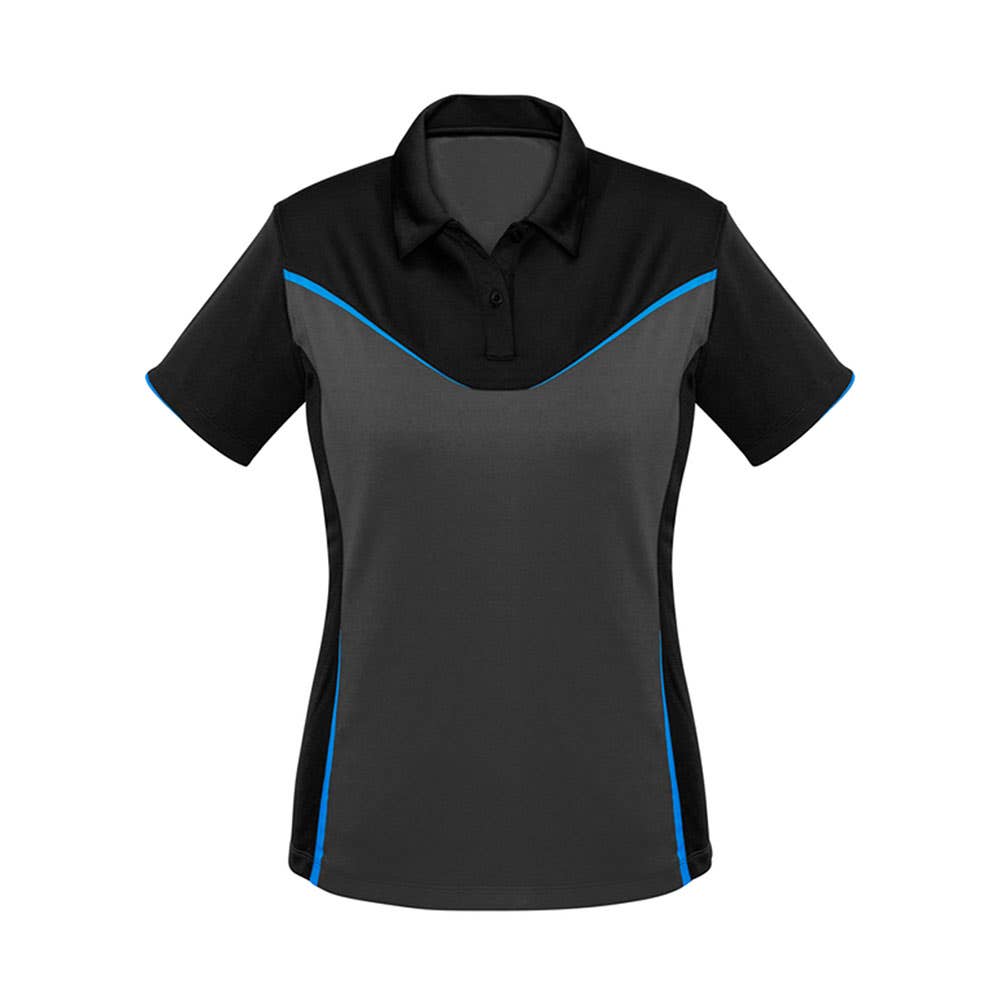 Ladies Victory Polo - Blk/Ash/Cyan - 16 36018128 P606LS-BLK/ASH/CYN-16