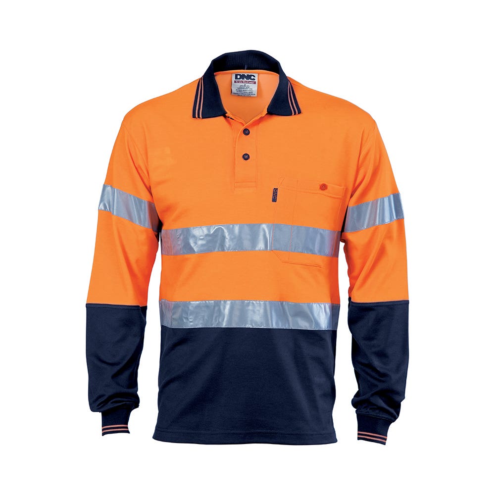 Polo Shirt DNC3718 Long Sleeve Ora/Nav 185gsm With Tape 2XL 459625 3718-ON-2XL